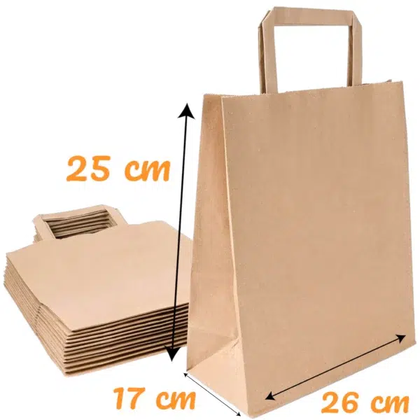 sac kraft avec poignées 26+17x25 cm pour les formules déjeuner boulanger traiteur sandwicherie